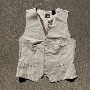Vintage 90s Liz Wear Linen Cotton Beige Androgenous Dress Vest Size 10